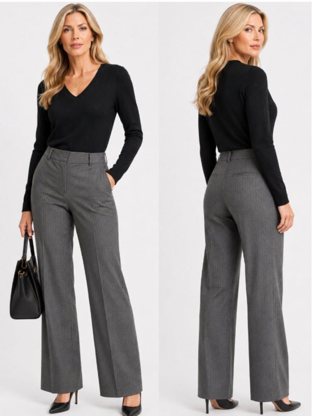 Talbots Wool Curvy Fit Grey Pinstripe Wide Leg Dress Pants Blend Size 10
